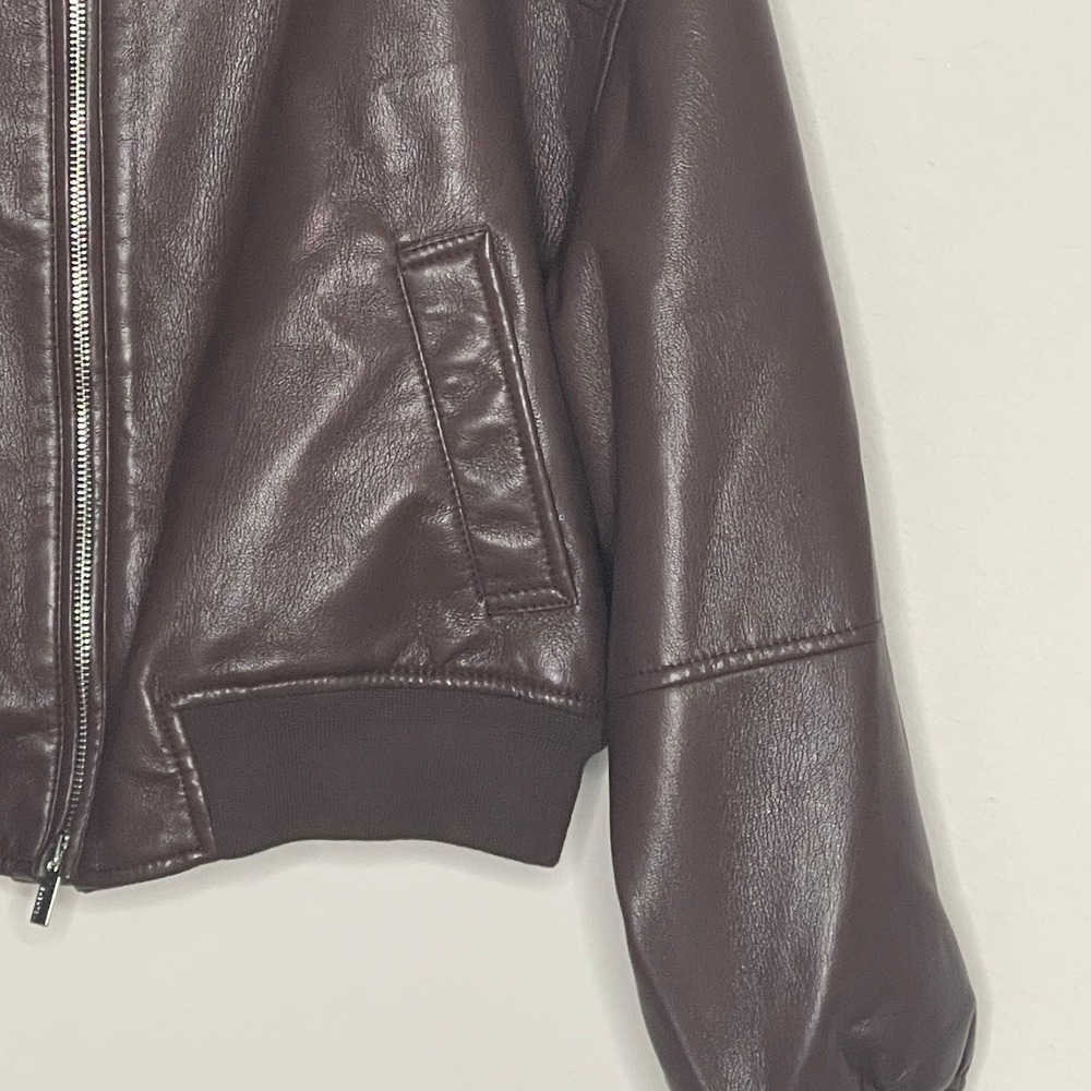 Babaton Chocolate Brown Leather Bomber Jacket - Picture 4 of 13